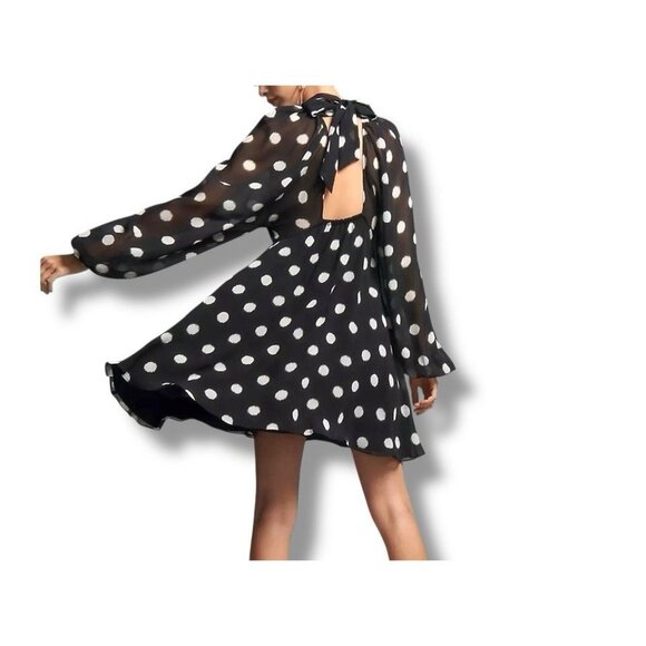 Anthropologie Maeve Black White Polka Dot Midi Dress Sheer Lined Plus Size 1X - Picture 1 of 16